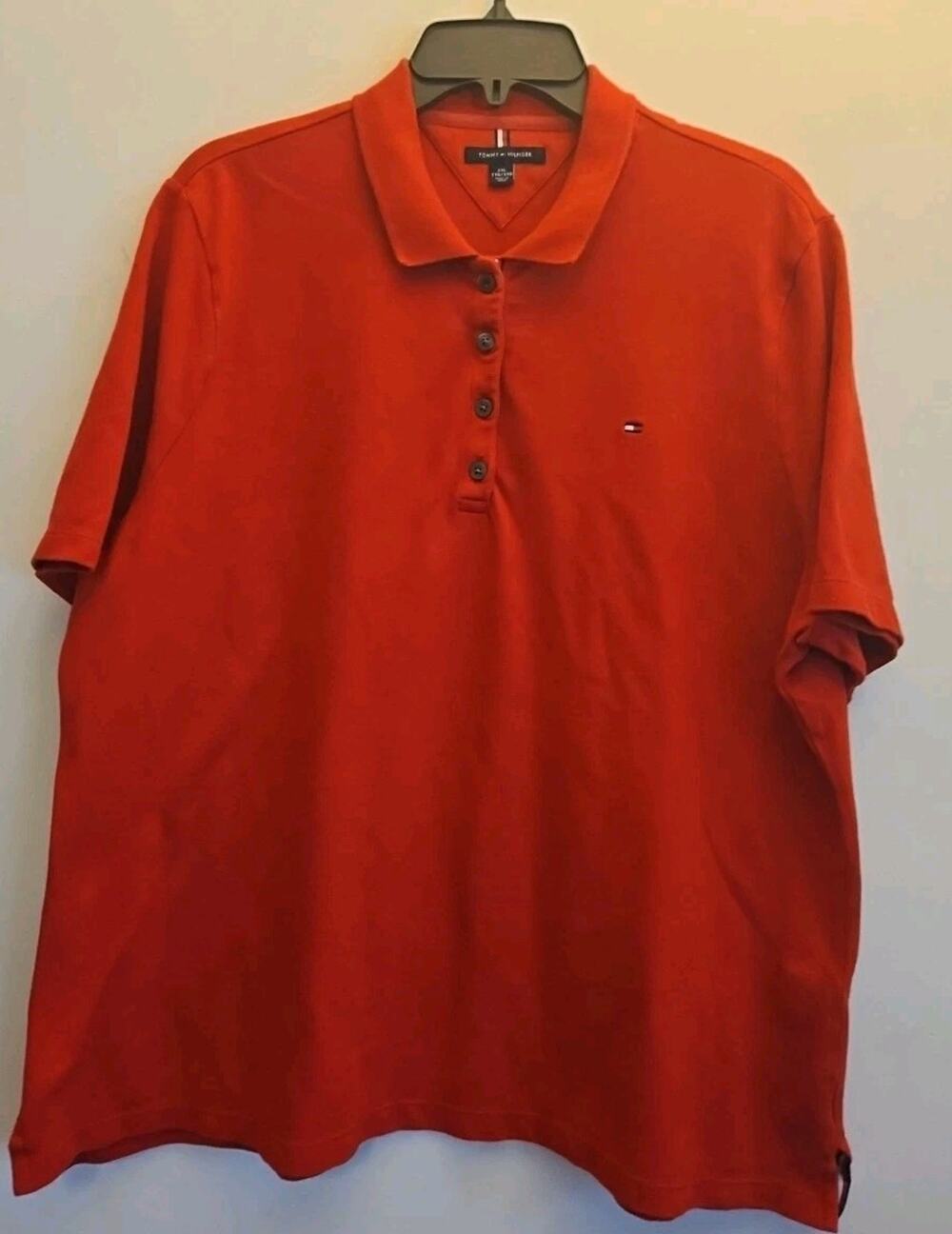 Tommy Hilfiger Polo Shirt Womens Size 2XL Solid Red Short Sleeve